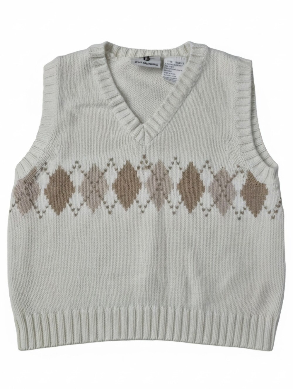 Y2k 90s Cool Beginning Toddler Boys Argyle V-Neck Sweater Vest Cream Tan 18M